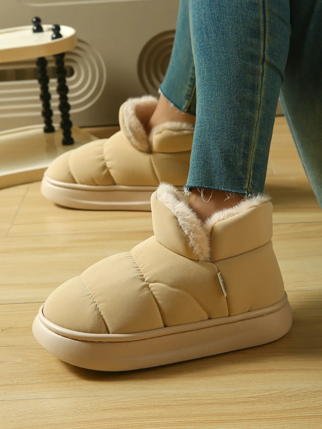 Cotton Slippers with Heel for Women, Winter Indoor Non-Slip Thick-Soled Plush High-Top Cotton Shoes, Waterproof and Warm Snow Boots for Women — feature 7