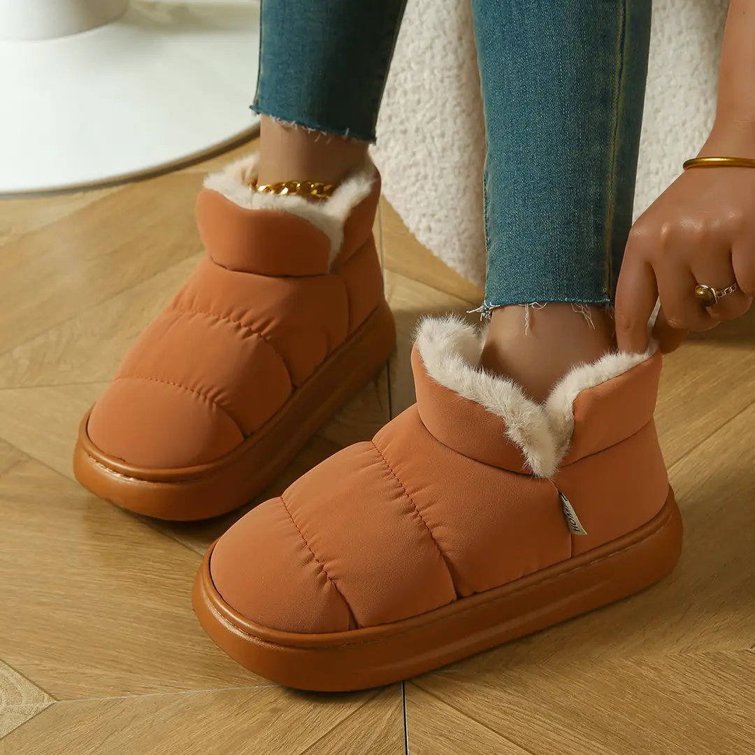 Cotton Slippers with Heel for Women, Winter Indoor Non-Slip Thick-Soled Plush High-Top Cotton Shoes, Waterproof and Warm Snow Boots for Women - Image 3
