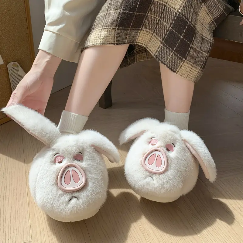 Cute Cotton Slippers for Women 2025 New Winter Warm Anti-Slip Fleece-Lined Thickeneded Furry Flying Pig Slippers Autumn - Image 4