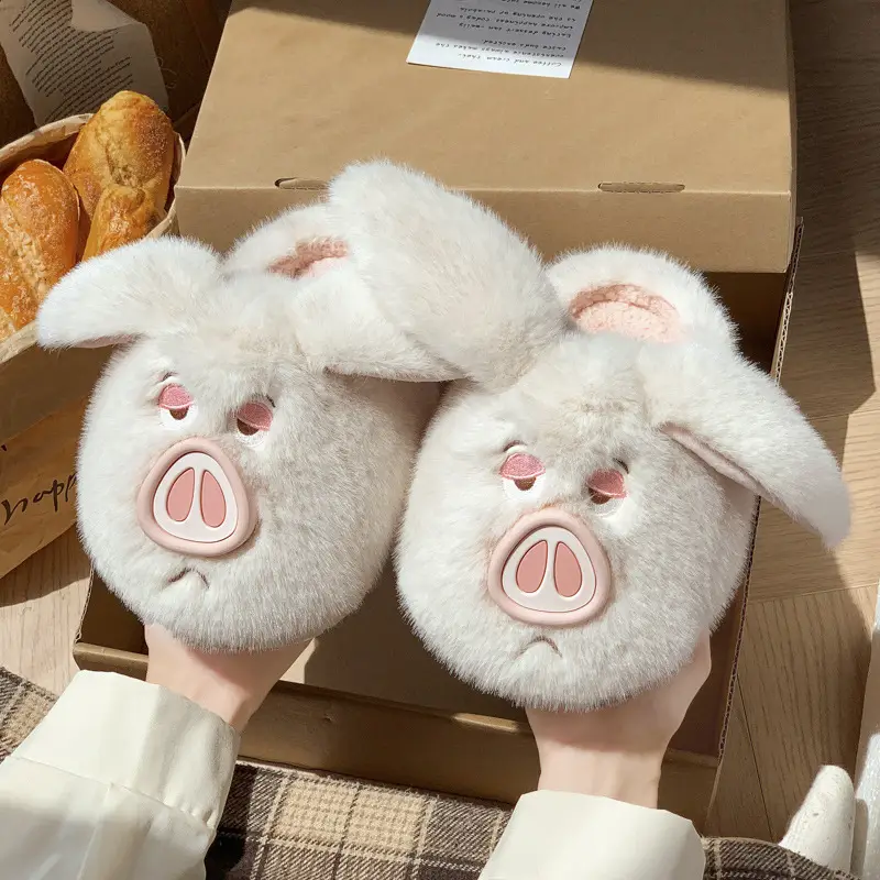 Cute Cotton Slippers for Women 2025 New Winter Warm Anti-Slip Fleece-Lined Thickeneded Furry Flying Pig Slippers Autumn - Image 5