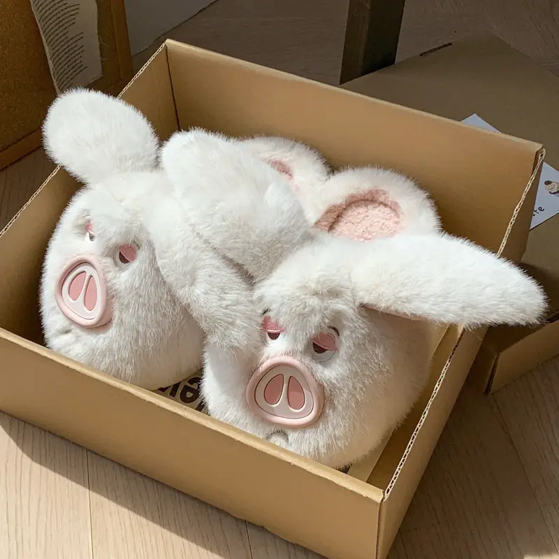 Cute Cotton Slippers for Women 2025 New Winter Warm Anti-Slip Fleece-Lined Thickeneded Furry Flying Pig Slippers Autumn - Image 2