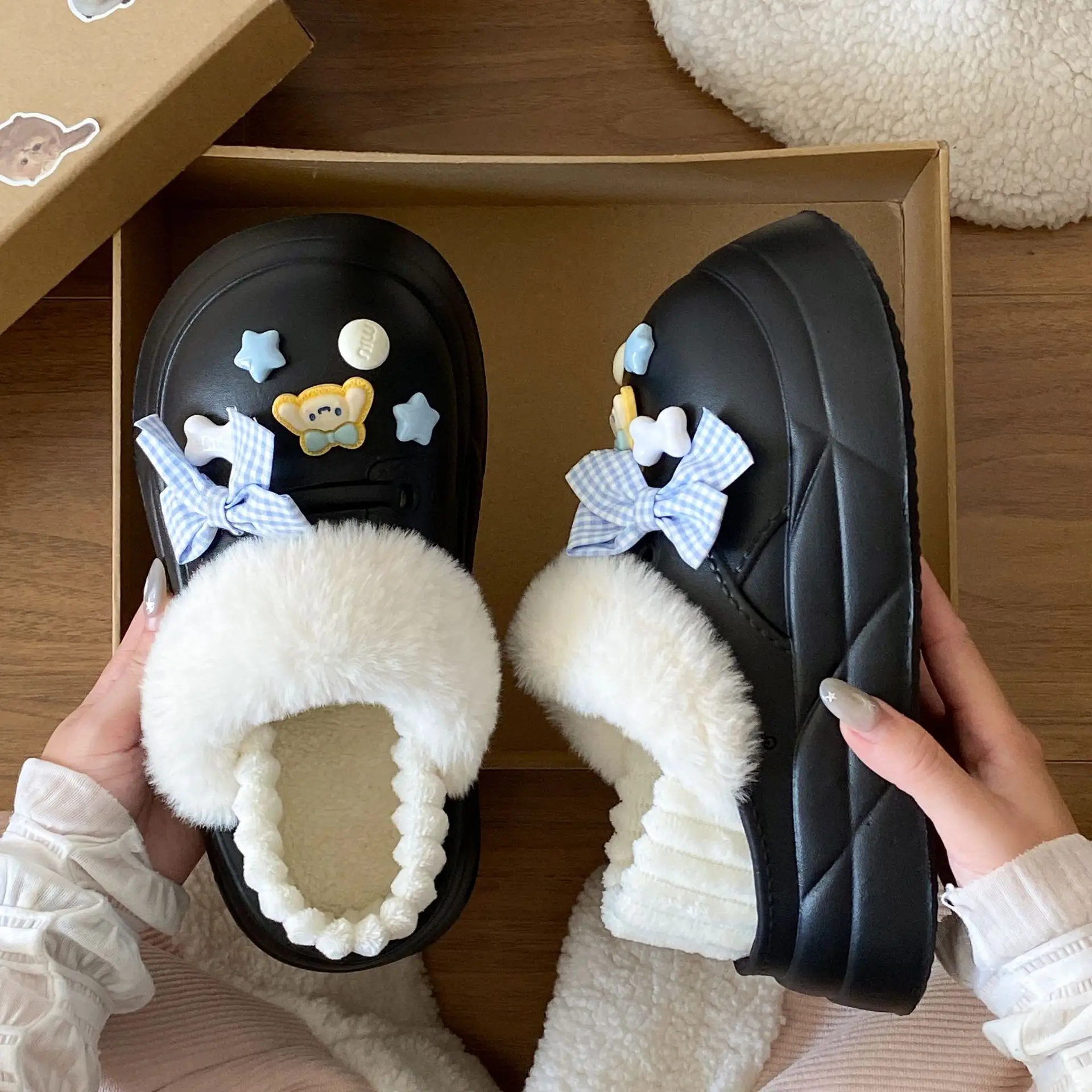 Cute Black Winter Warm Boot with Star Decor - Image 47