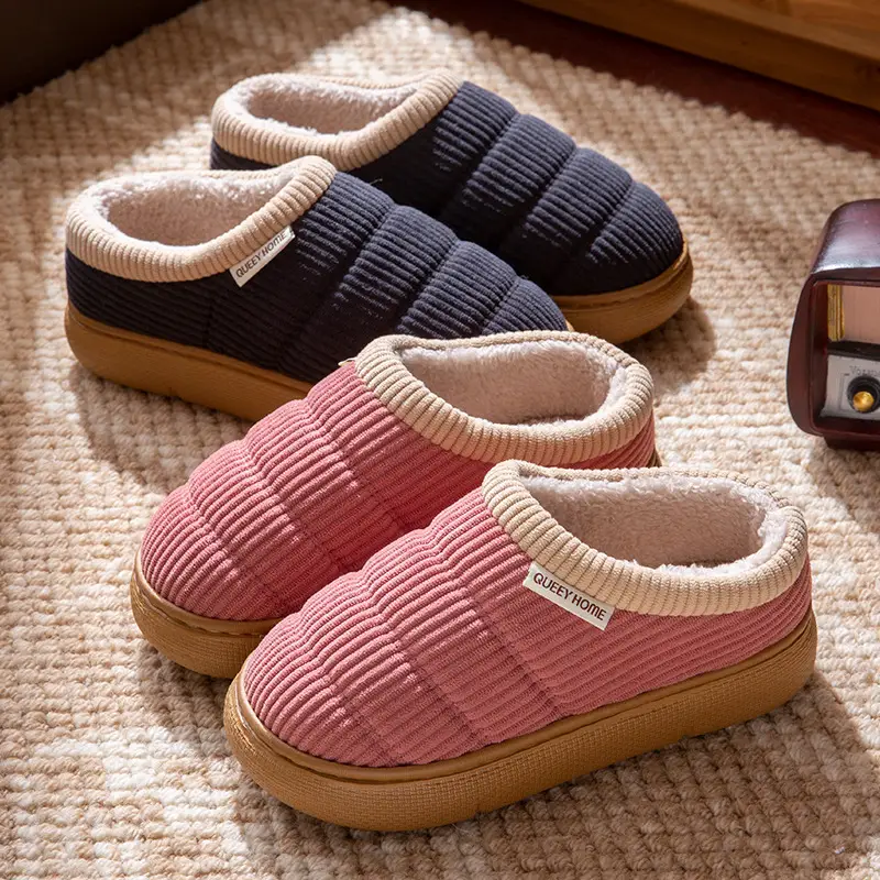 Retro Thickeneded Cotton Slippers for Women Winter 2025 New Home Non-Slip Anti-Odor Plush Warm Family Slippers for Men