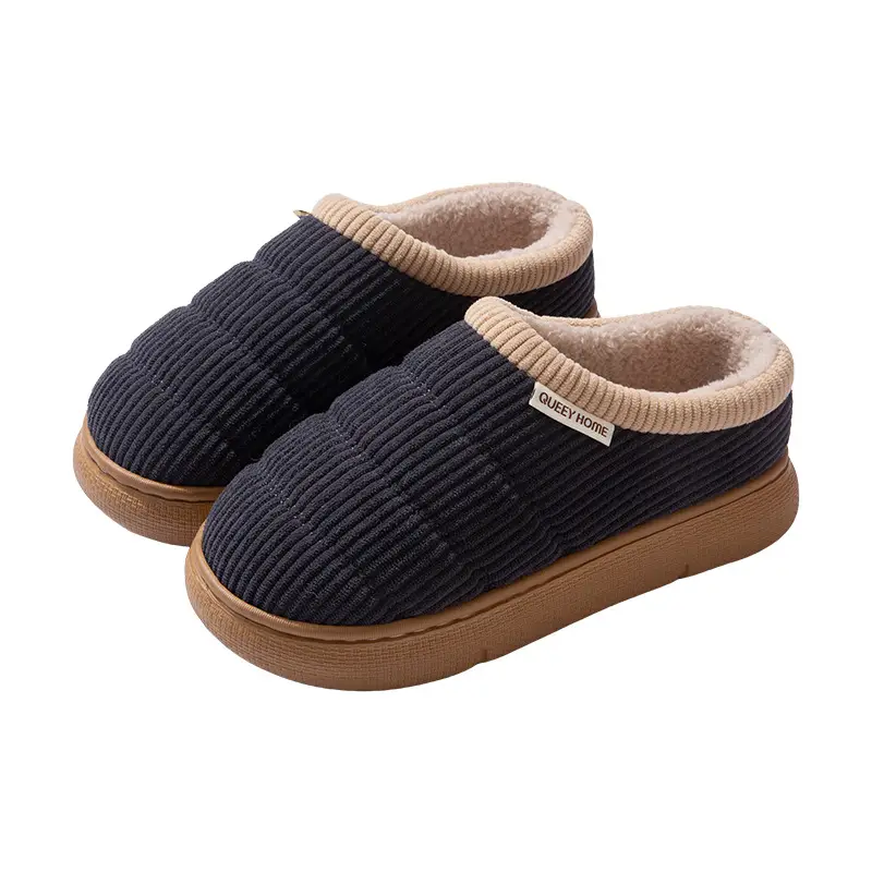 Retro Thickeneded Cotton Slippers for Women Winter 2025 New Home Non-Slip Anti-Odor Plush Warm Family Slippers for Men