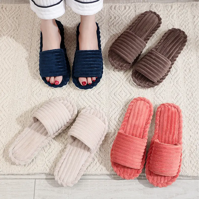 Women's Autumn and Winter Indoor and Outdoor Thick-Soled Warm Plush Maternity Slippers with Open Toe and Foam Lining