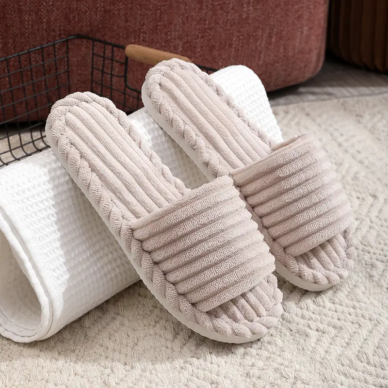 Women's Autumn and Winter Indoor and Outdoor Thick-Soled Warm Plush Maternity Slippers with Open Toe and Foam Lining