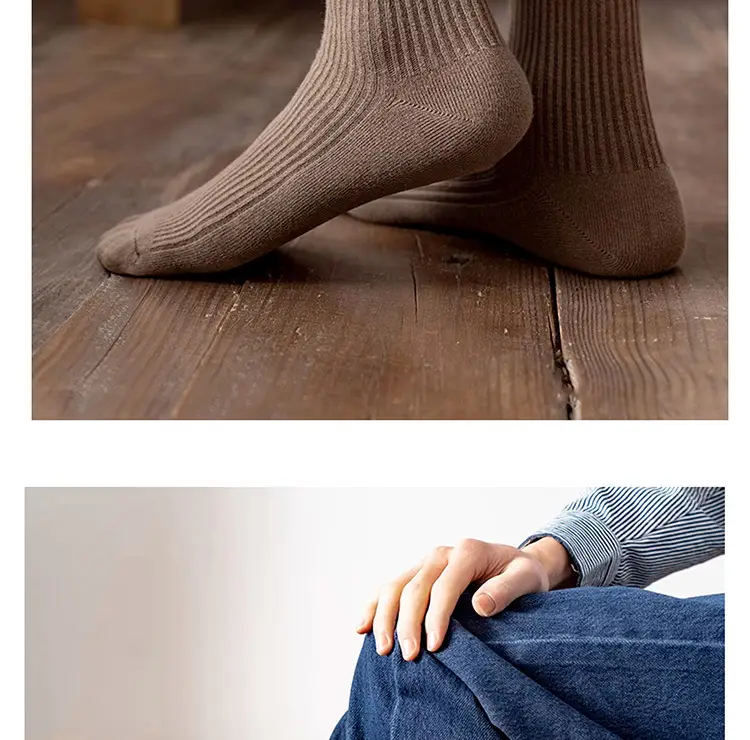 Men's Thickeneded Double-Needle Cotton Autumn and Winter Sweat-Absorbent and Deodorant Cotton White and Black Pure Color Business Mid-Calf Long Socks Pure Cotton — feature 20