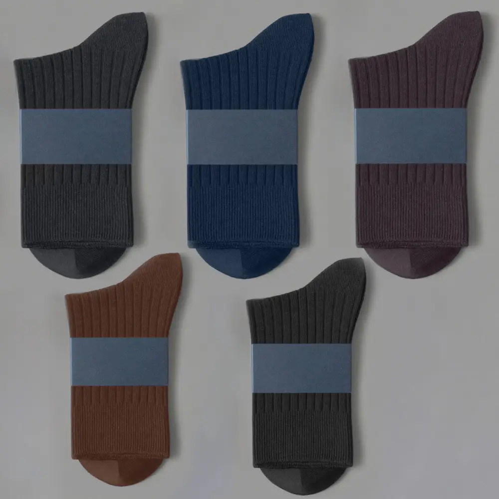 Men's Thickeneded Double-Needle Cotton Autumn and Winter Sweat-Absorbent and Deodorant Cotton White and Black Pure Color Business Mid-Calf Long Socks Pure Cotton