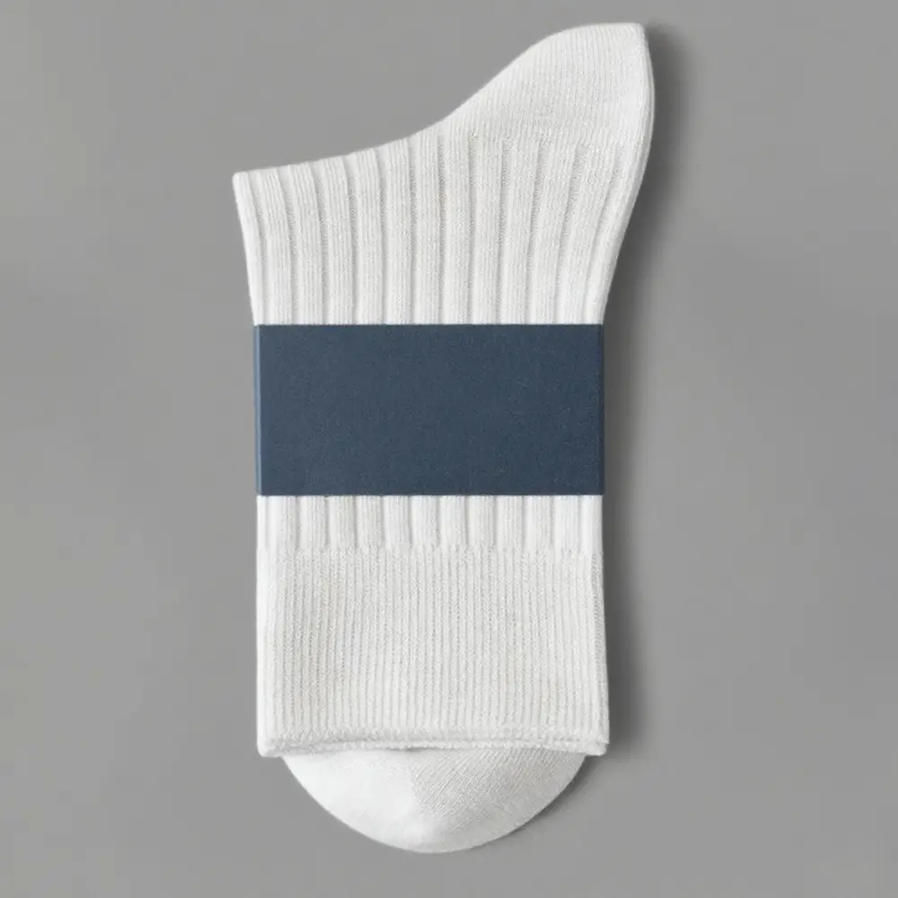 Men's Thickeneded Double-Needle Cotton Autumn and Winter Sweat-Absorbent and Deodorant Cotton White and Black Pure Color Business Mid-Calf Long Socks Pure Cotton