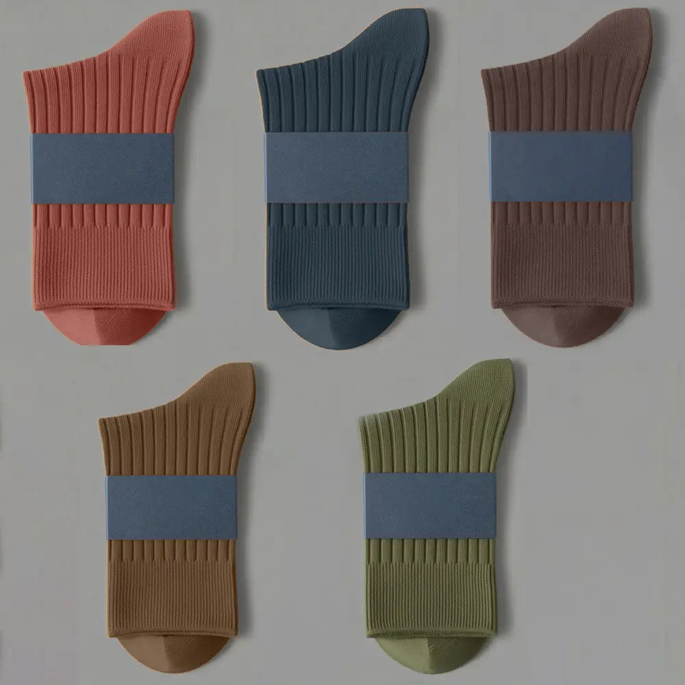 Men's Thickeneded Double-Needle Cotton Autumn and Winter Sweat-Absorbent and Deodorant Cotton White and Black Pure Color Business Mid-Calf Long Socks Pure Cotton