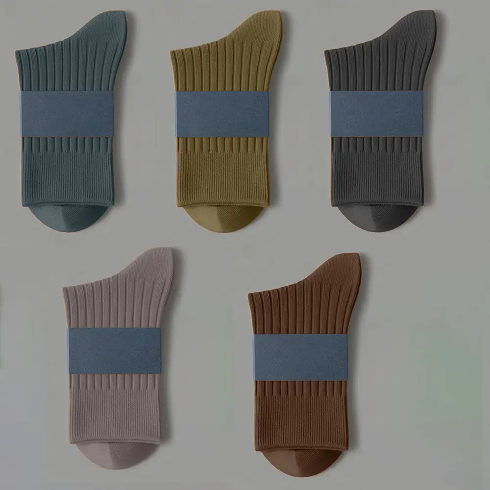 Men's Thickeneded Double-Needle Cotton Autumn and Winter Sweat-Absorbent and Deodorant Cotton White and Black Pure Color Business Mid-Calf Long Socks Pure Cotton