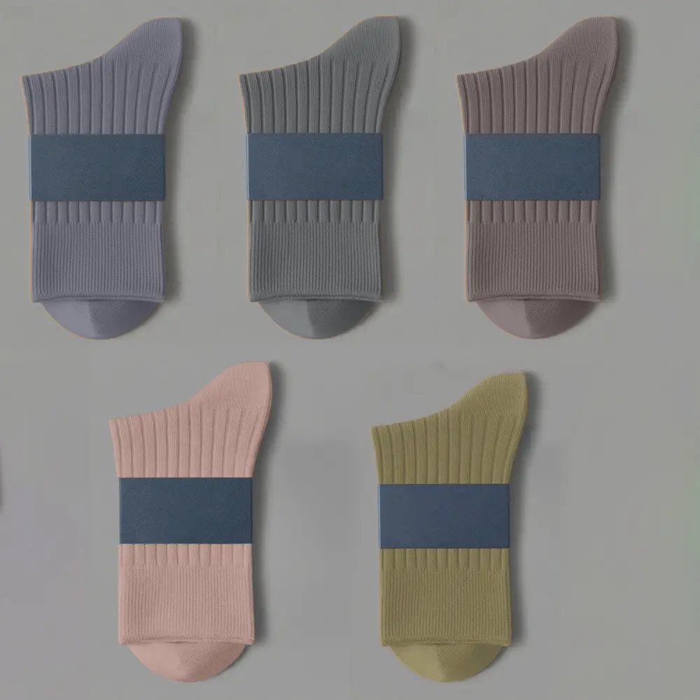 Men's Thickeneded Double-Needle Cotton Autumn and Winter Sweat-Absorbent and Deodorant Cotton White and Black Pure Color Business Mid-Calf Long Socks Pure Cotton