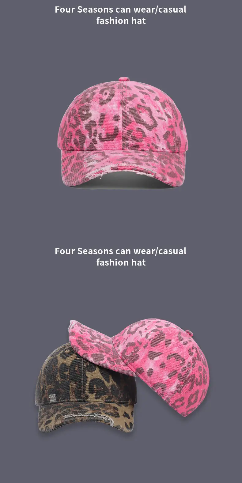 Women Pink Leopard Print Baseball Cap Autumn Winter — feature 9