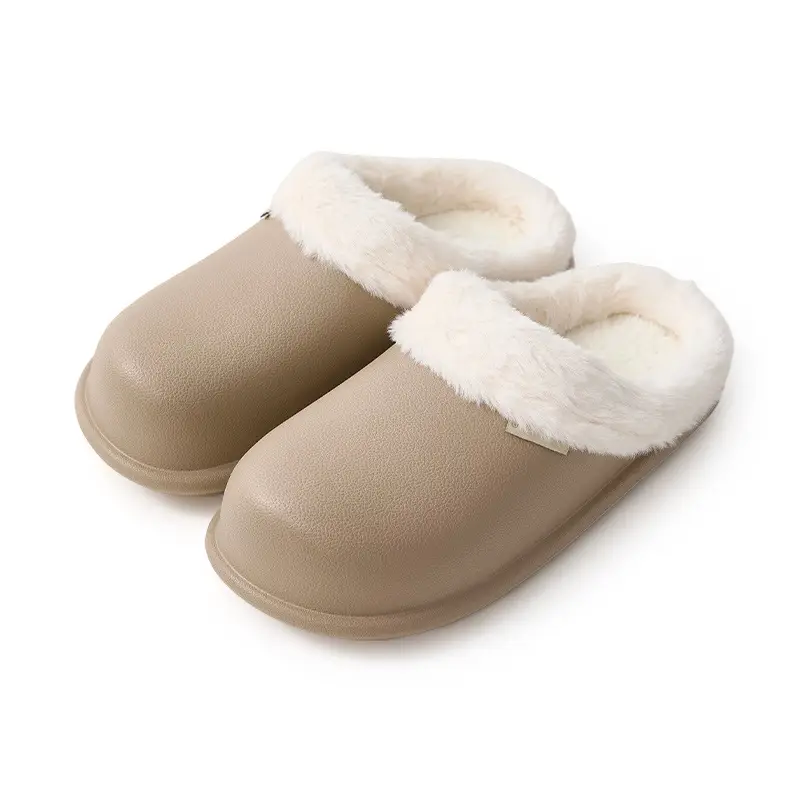 Excellent Waterproof Cotton Slippers for Women in Autumn and Winter for Home Use with Soft Soles and Toe Caps to Keep Warm, Fashionable, Casual, Non-Slip, Outdoor Fleece-Lined