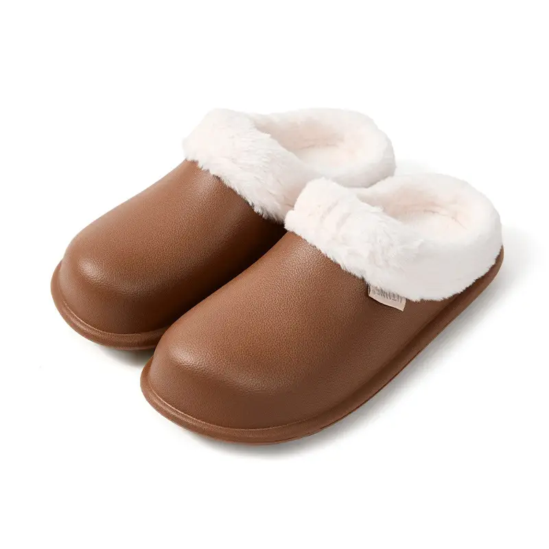 Excellent Waterproof Cotton Slippers for Women in Autumn and Winter for Home Use with Soft Soles and Toe Caps to Keep Warm, Fashionable, Casual, Non-Slip, Outdoor Fleece-Lined