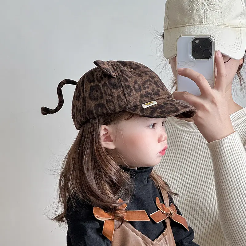 Baby Leopard Print Peaked Cap for Girls Winter - Image 6