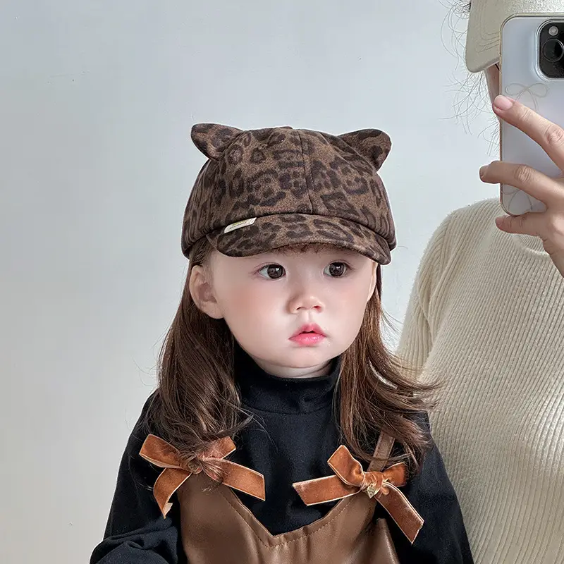 Baby Leopard Print Peaked Cap for Girls Winter - Image 9