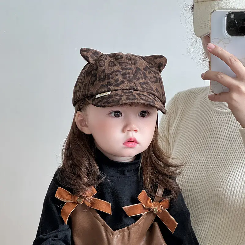 Baby Leopard Print Peaked Cap for Girls Winter — feature 3