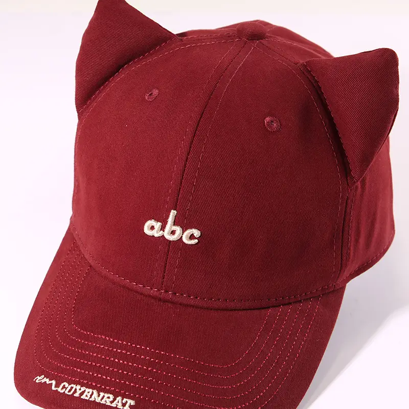 Women's Red Embroidered Cat Ears Baseball Cap - Image 9