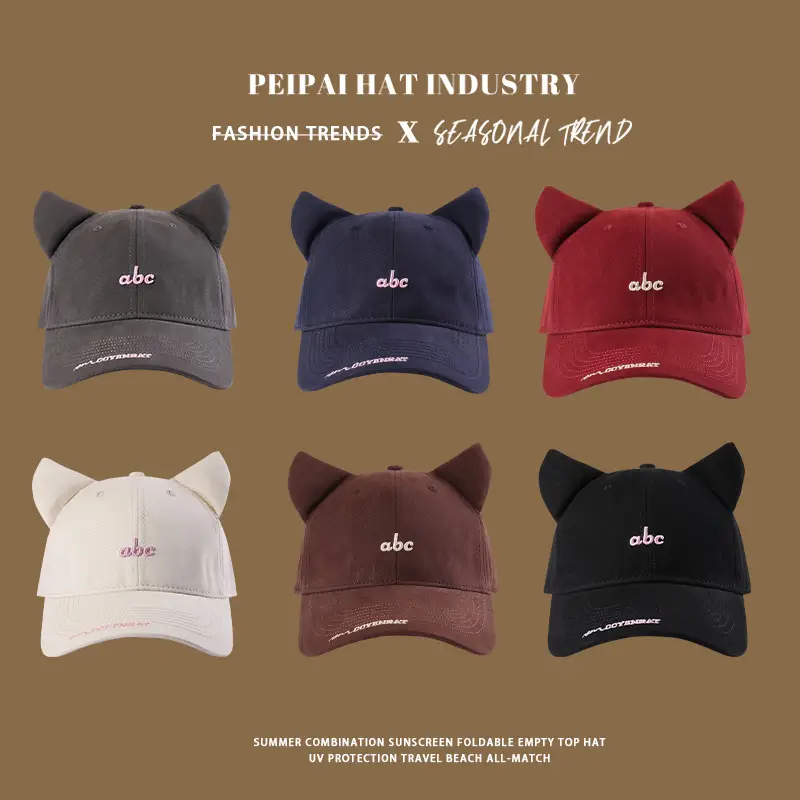 Women's Red Embroidered Cat Ears Baseball Cap — feature 3