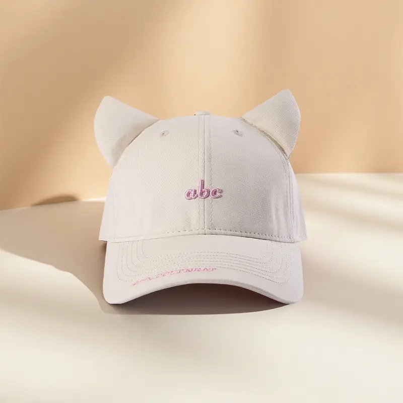 Women's Red Embroidered Cat Ears Baseball Cap - Image 2