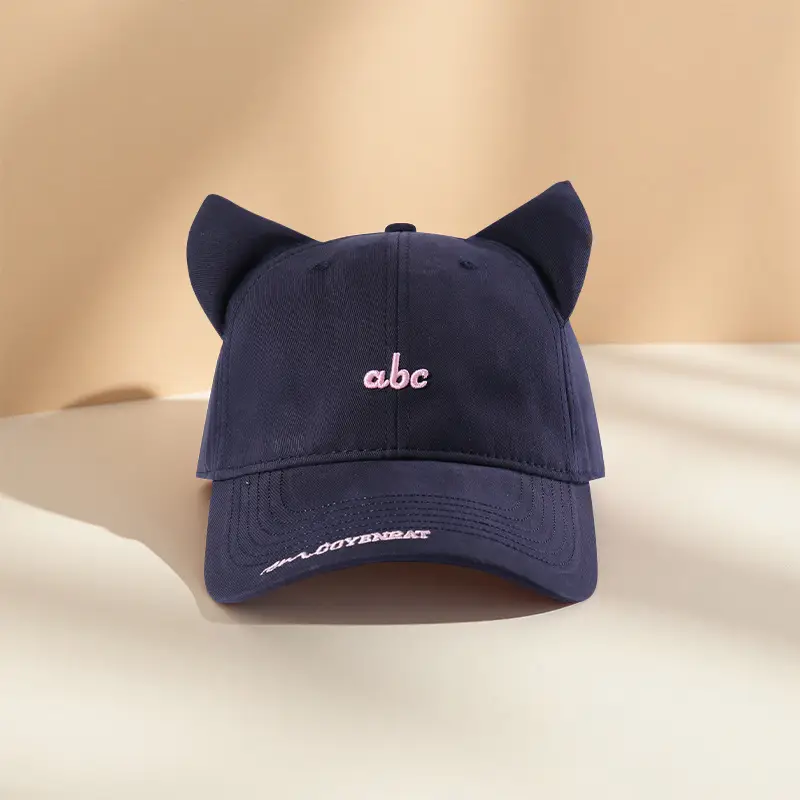Women's Red Embroidered Cat Ears Baseball Cap - Image 3