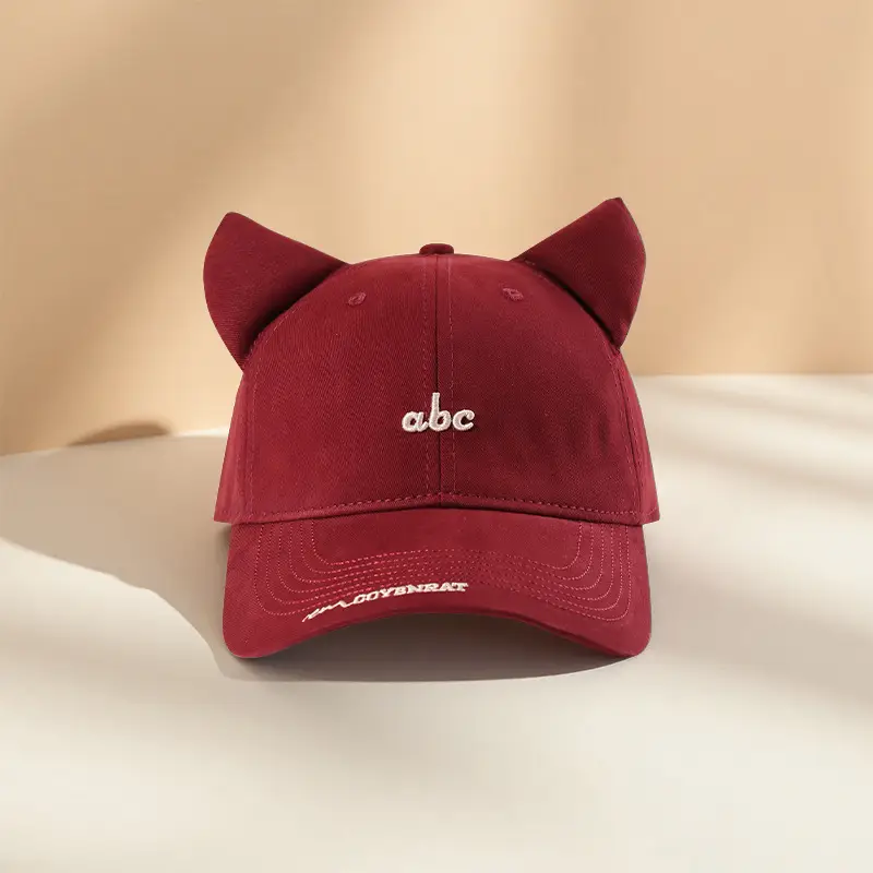 Women's Red Embroidered Cat Ears Baseball Cap - Image 4