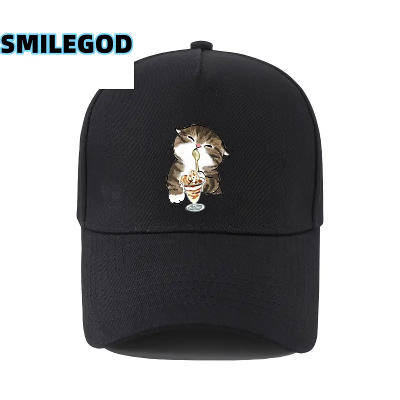 Cute Cat Embroidered Black Cap Unisex - Image 29