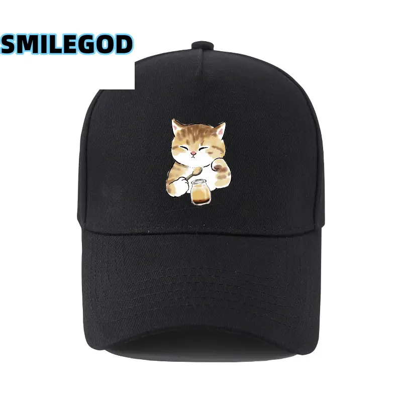 Cute Cat Embroidered Black Cap Unisex - Image 19