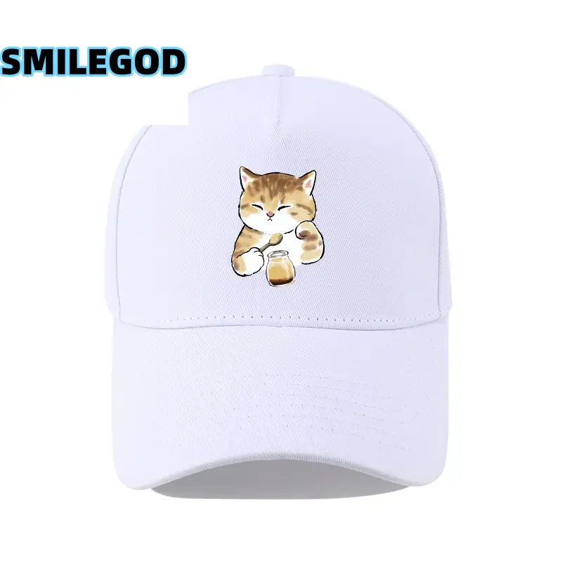 Cute Cat Embroidered Black Cap Unisex - Image 3
