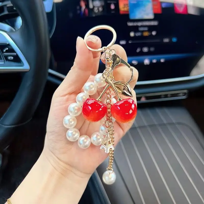 Red Cherry Pearl Car Key Chain Pendant - Image 3