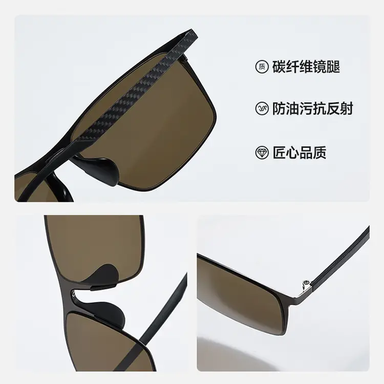 Men Square Sunglasses Black Polarized 8122 - Image 13