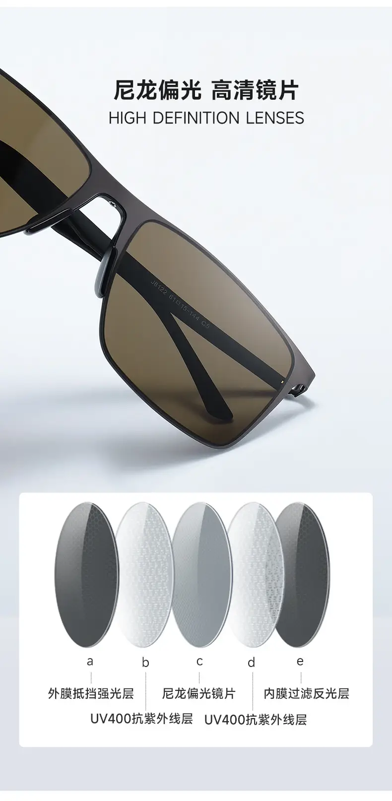 Men Square Sunglasses Black Polarized 8122 β feature 5