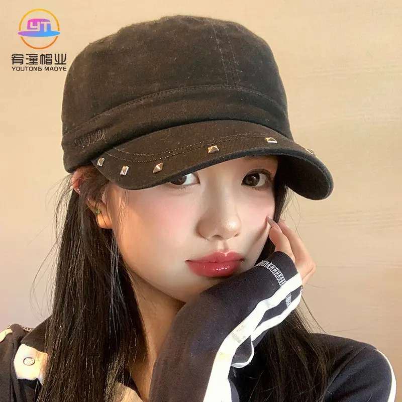 Women Black Duckbill Cap with Studded Details - Image 7