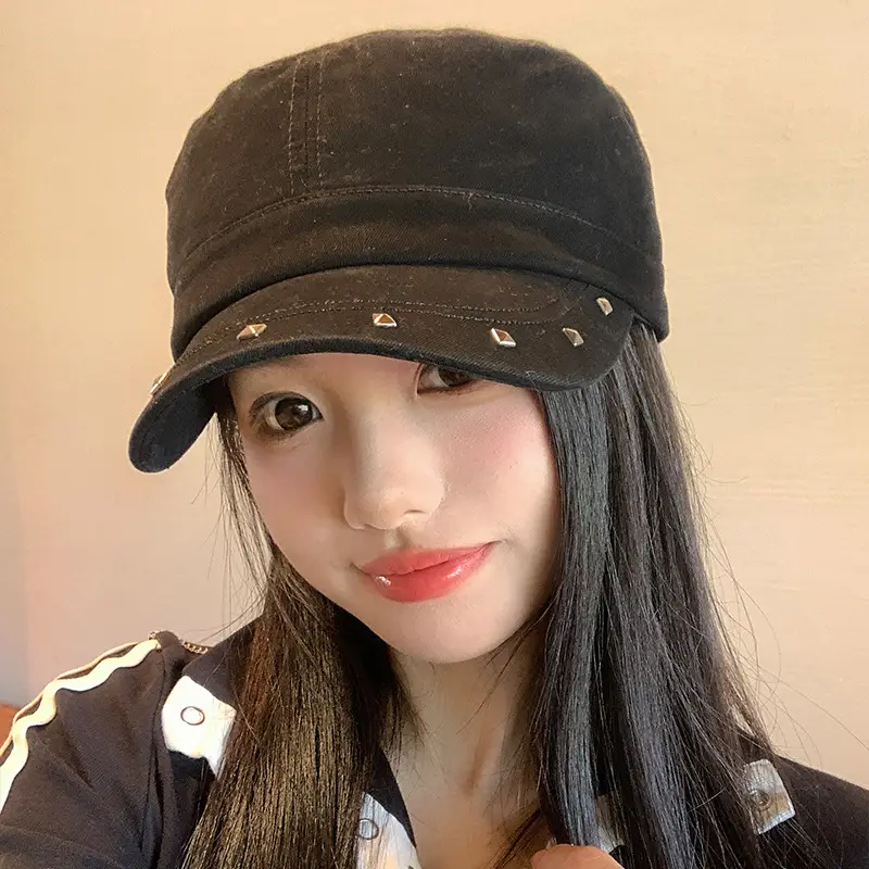 Women Black Duckbill Cap with Studded Details - Image 9