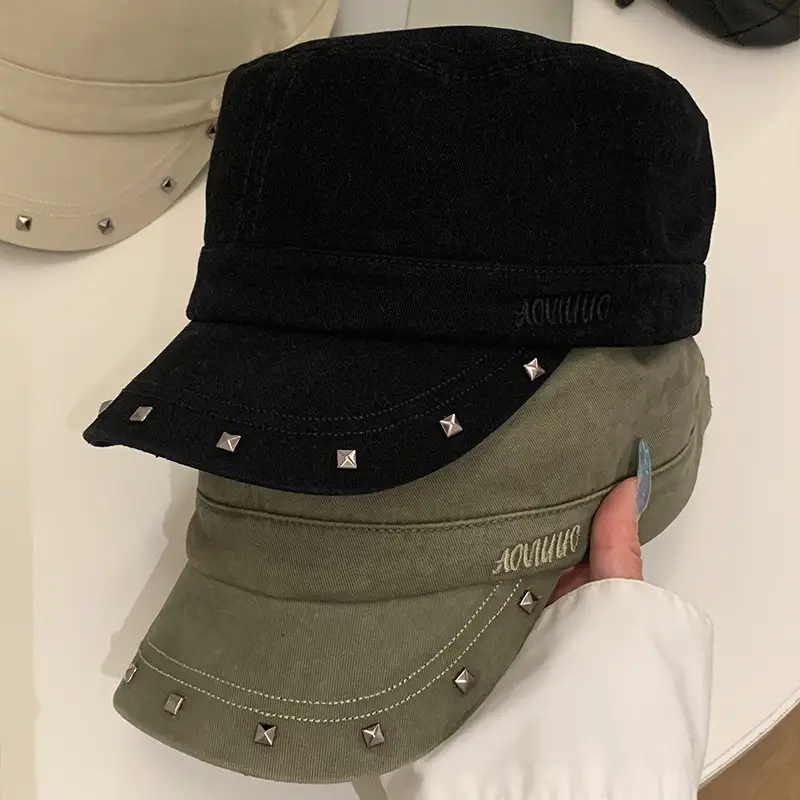 Women Black Duckbill Cap with Studded Details - Image 10