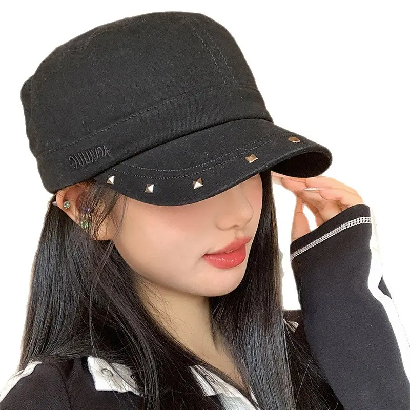 Women Black Duckbill Cap with Studded Details - Image 11