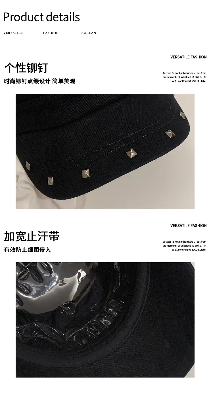 Women Black Duckbill Cap with Studded Details — feature 11
