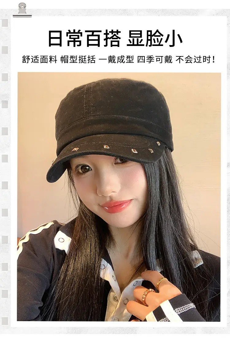 Women Black Duckbill Cap with Studded Details — feature 12