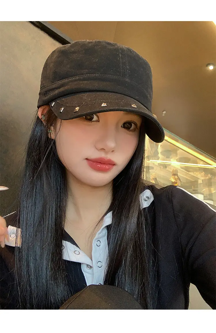 Women Black Duckbill Cap with Studded Details — feature 13