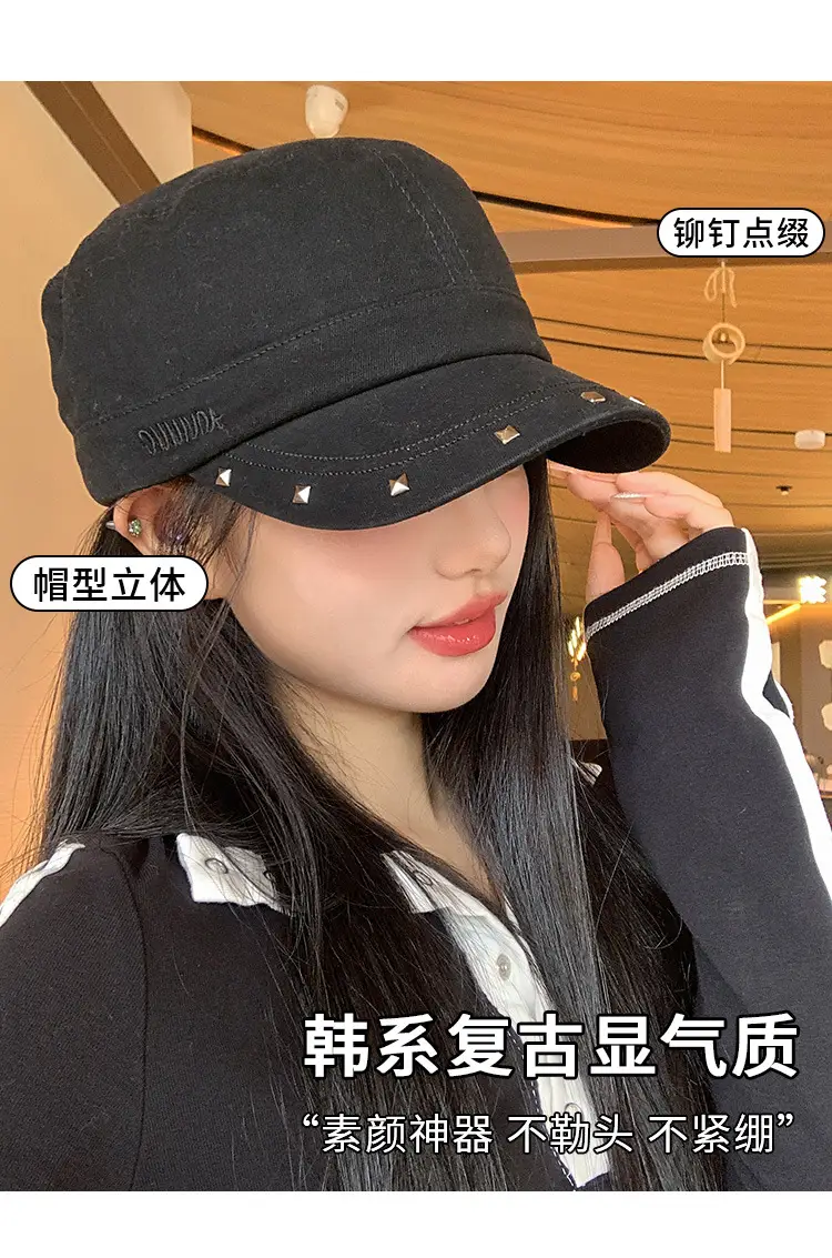 Women Black Duckbill Cap with Studded Details — feature 14