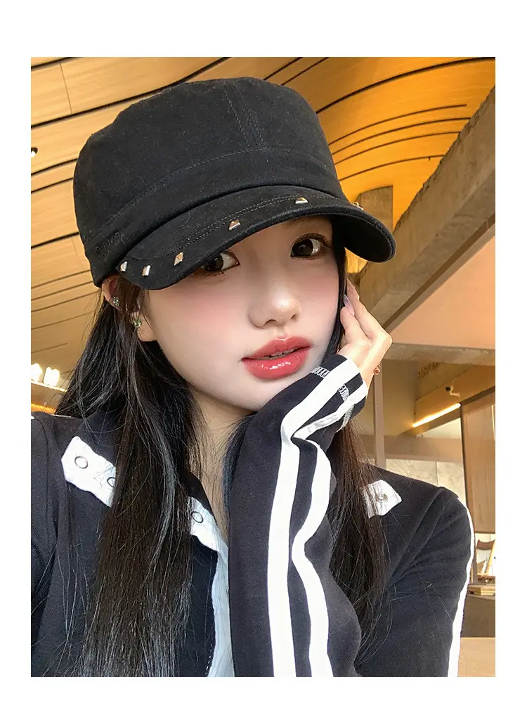 Women Black Duckbill Cap with Studded Details — feature 15