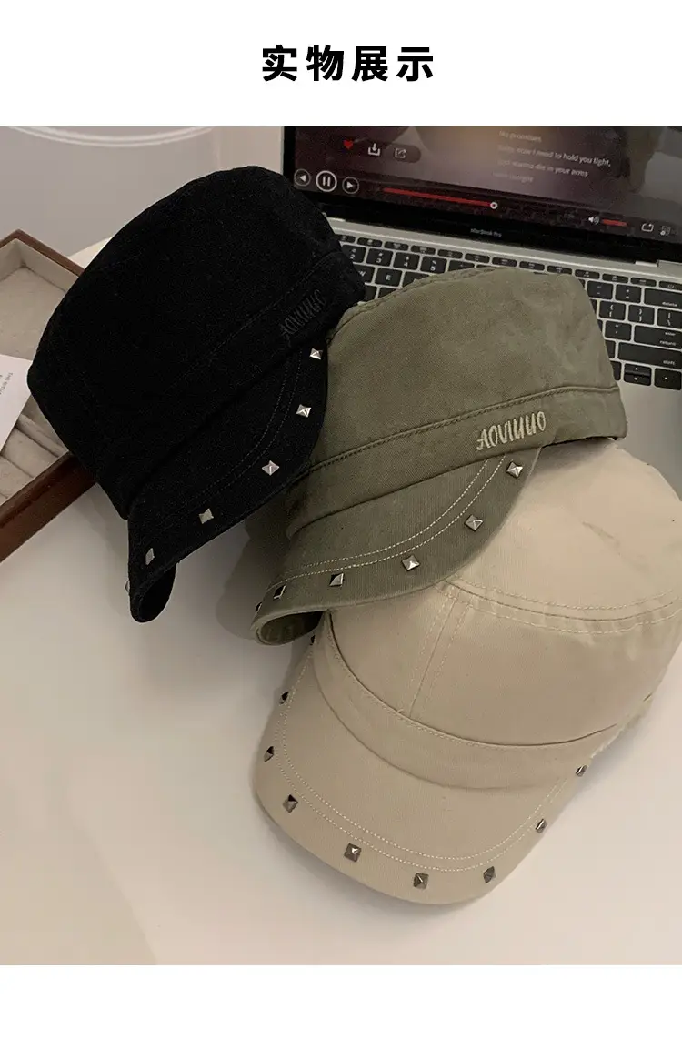 Women Black Duckbill Cap with Studded Details — feature 16