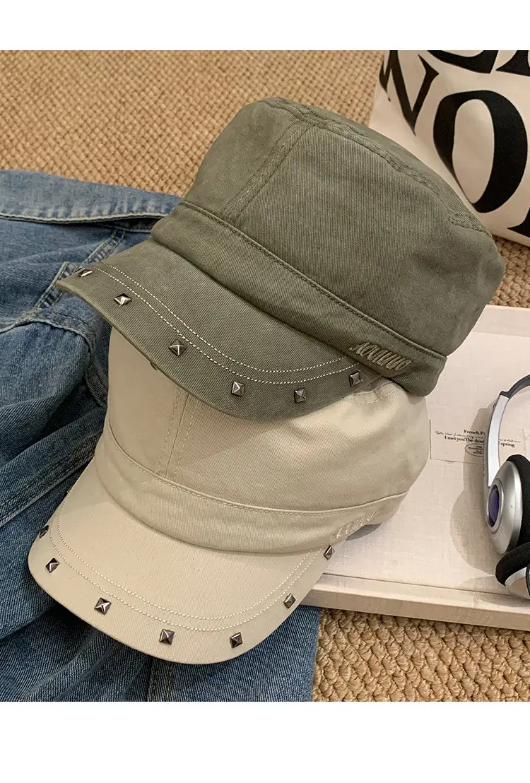 Women Black Duckbill Cap with Studded Details — feature 17