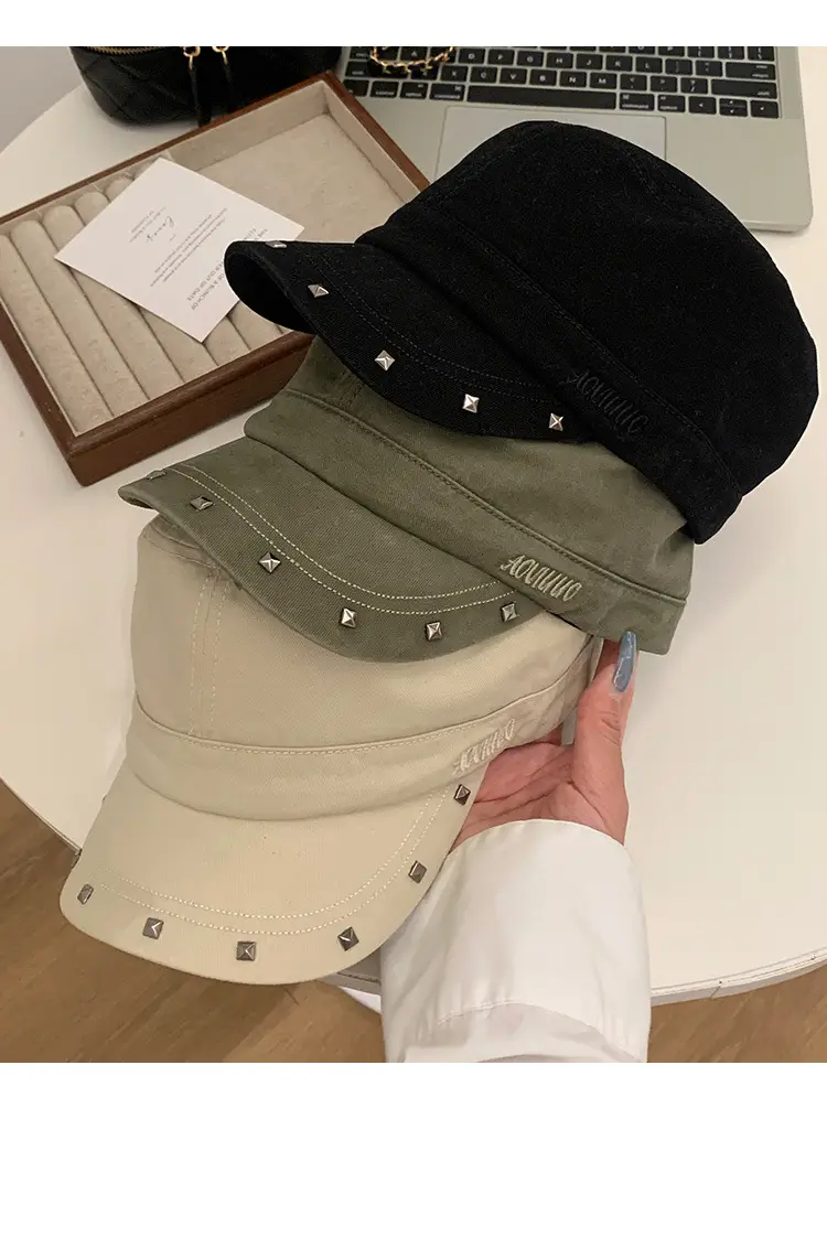 Women Black Duckbill Cap with Studded Details — feature 18