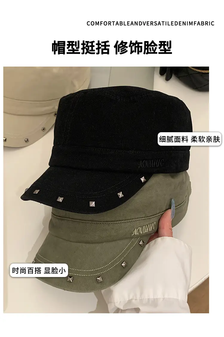 Women Black Duckbill Cap with Studded Details — feature 9