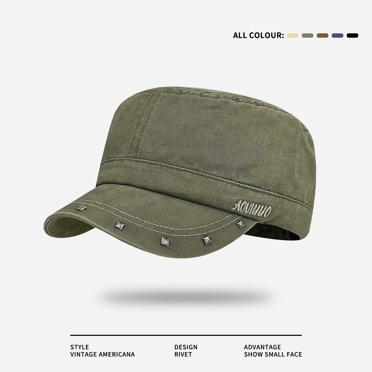 Women Black Duckbill Cap with Studded Details - Image 2