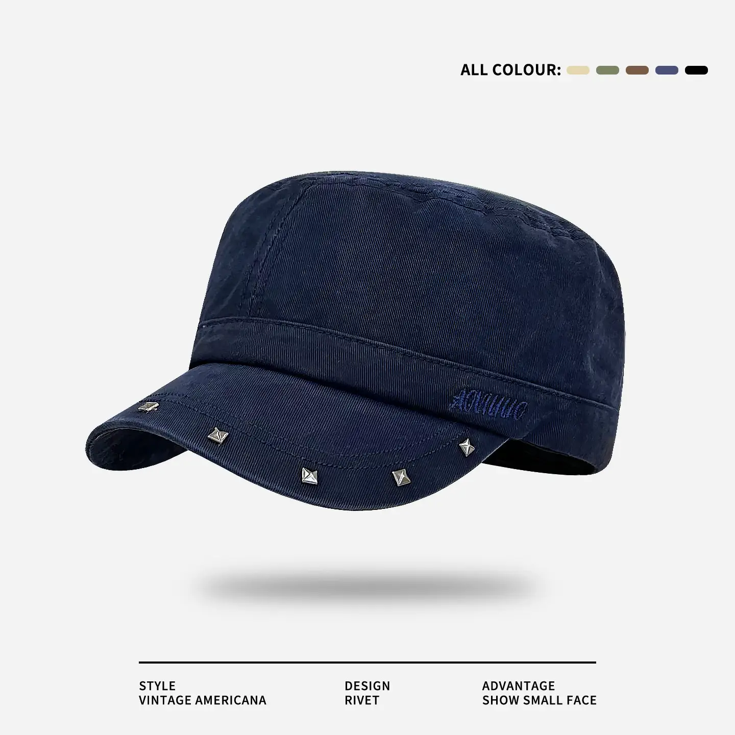 Women Black Duckbill Cap with Studded Details - Image 3