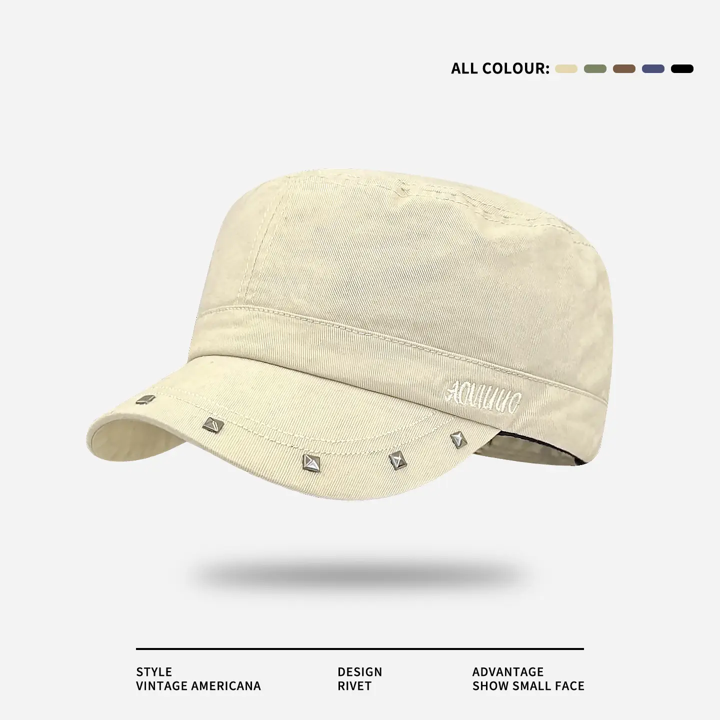 Women Black Duckbill Cap with Studded Details - Image 4