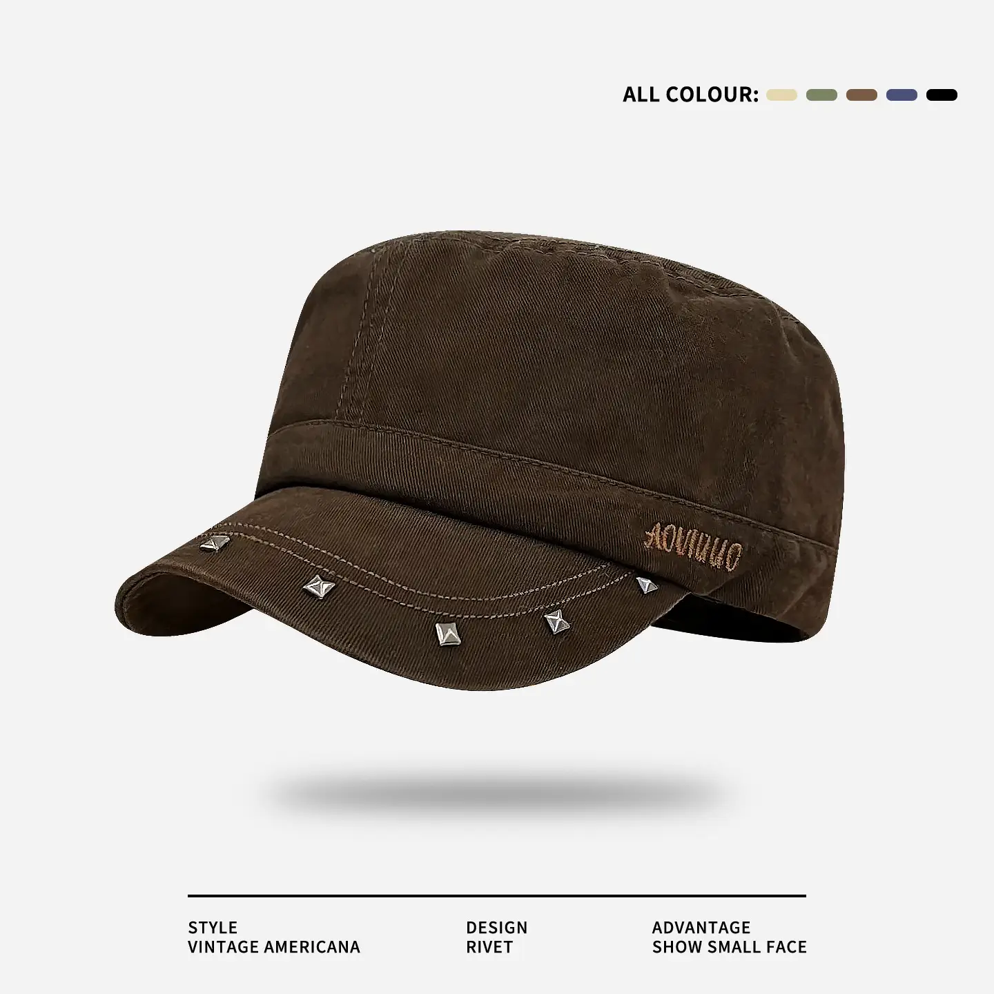 Women Black Duckbill Cap with Studded Details - Image 5